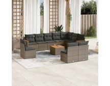 vidaXL 11 Piece Garden Sofa Set with Cushions Grey Poly Rattan