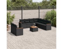 vidaXL 10 Piece Garden Sofa Set with Cushions Black Poly Rattan