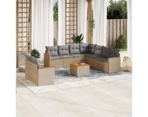 vidaXL 10 Piece Garden Sofa Set with Cushions Beige Poly Rattan