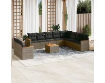 vidaXL 11 Piece Garden Sofa Set with Cushions Grey Poly Rattan