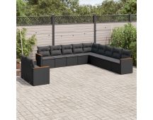 vidaXL 11 Piece Garden Sofa Set with Cushions Black Poly Rattan