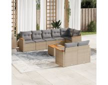 vidaXL 9 Piece Garden Sofa Set with Cushions Beige Poly Rattan