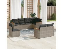 vidaXL 8 Piece Garden Sofa Set with Cushions Grey Poly Rattan