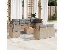 vidaXL 9 Piece Garden Sofa Set with Cushions Beige Poly Rattan