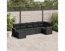 vidaXL 7 Piece Garden Sofa Set with Cushions Black Poly Rattan