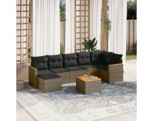 vidaXL 8 Piece Garden Sofa Set with Cushions Grey Poly Rattan