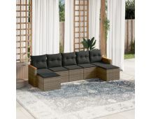 vidaXL 7 Piece Garden Sofa Set with Cushions Grey Poly Rattan