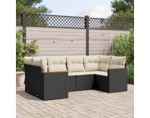 vidaXL 6 Piece Garden Sofa Set with Cushions Black Poly Rattan