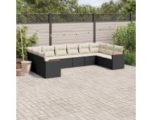 vidaXL 10 Piece Garden Sofa Set with Cushions Black Poly Rattan