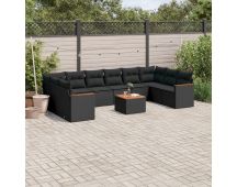 vidaXL 11 Piece Garden Sofa Set with Cushions Black Poly Rattan