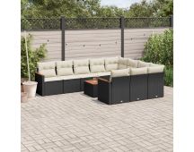 vidaXL 11 Piece Garden Sofa Set with Cushions Black Poly Rattan