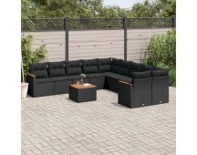 vidaXL 11 Piece Garden Sofa Set with Cushions Black Poly Rattan