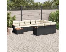 vidaXL 11 Piece Garden Sofa Set with Cushions Black Poly Rattan