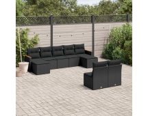 vidaXL 9 Piece Garden Sofa Set with Cushions Black Poly Rattan