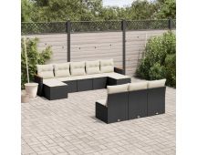 vidaXL 10 Piece Garden Sofa Set with Cushions Black Poly Rattan