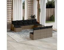 vidaXL 10 Piece Garden Sofa Set with Cushions Grey Poly Rattan