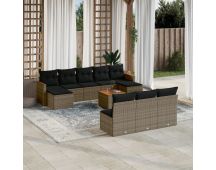 vidaXL 11 Piece Garden Sofa Set with Cushions Grey Poly Rattan