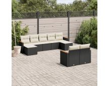 vidaXL 9 Piece Garden Sofa Set with Cushions Black Poly Rattan