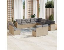 vidaXL 13 Piece Garden Sofa Set with Cushions Beige Poly Rattan