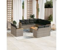 vidaXL 12 Piece Garden Sofa Set with Cushions Grey Poly Rattan