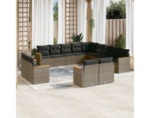 vidaXL 13 Piece Garden Sofa Set with Cushions Grey Poly Rattan