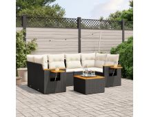 vidaXL 7 Piece Garden Sofa Set with Cushions Black Poly Rattan