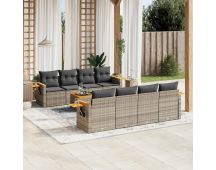 vidaXL 9 Piece Garden Sofa Set with Cushions Grey Poly Rattan