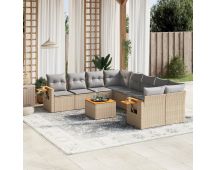 vidaXL 9 Piece Garden Sofa Set with Cushions Beige Poly Rattan