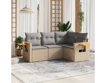 vidaXL 4 Piece Garden Sofa Set with Cushions Beige Poly Rattan