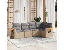 vidaXL 5 Piece Garden Sofa Set with Cushions Beige Poly Rattan