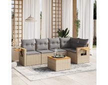 vidaXL 6 Piece Garden Sofa Set with Cushions Beige Poly Rattan