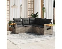 vidaXL 5 Piece Garden Sofa Set with Cushions Grey Poly Rattan