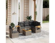 vidaXL 6 Piece Garden Sofa Set with Cushions Grey Poly Rattan