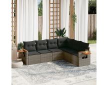 vidaXL 6 Piece Garden Sofa Set with Cushions Grey Poly Rattan