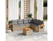 vidaXL 7 Piece Garden Sofa Set with Cushions Beige Poly Rattan