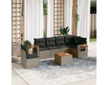 vidaXL 7 Piece Garden Sofa Set with Cushions Grey Poly Rattan