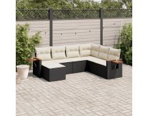 vidaXL 7 Piece Garden Sofa Set with Cushions Black Poly Rattan