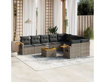 vidaXL 10 Piece Garden Sofa Set with Cushions Grey Poly Rattan