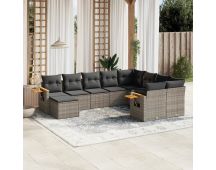 vidaXL 10 Piece Garden Sofa Set with Cushions Grey Poly Rattan