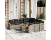 vidaXL 11 Piece Garden Sofa Set with Cushions Grey Poly Rattan