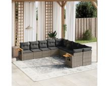 vidaXL 10 Piece Garden Sofa Set with Cushions Grey Poly Rattan