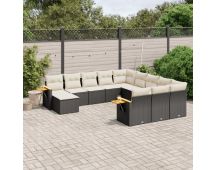 vidaXL 11 Piece Garden Sofa Set with Cushions Black Poly Rattan