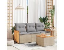 vidaXL 4 Piece Garden Sofa Set with Cushions Beige Poly Rattan