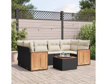 vidaXL 7 Piece Garden Sofa Set with Cushions Black Poly Rattan