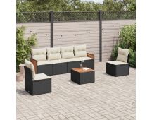 vidaXL 7 Piece Garden Sofa Set with Cushions Black Poly Rattan