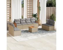 vidaXL 9 Piece Garden Sofa Set with Cushions Beige Poly Rattan