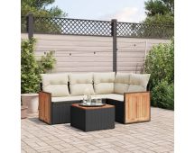 vidaXL 5 Piece Garden Sofa Set with Cushions Black Poly Rattan