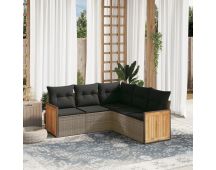 vidaXL 5 Piece Garden Sofa Set with Cushions Grey Poly Rattan