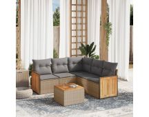 vidaXL 6 Piece Garden Sofa Set with Cushions Beige Poly Rattan