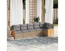 vidaXL 6 Piece Garden Sofa Set with Cushions Beige Poly Rattan